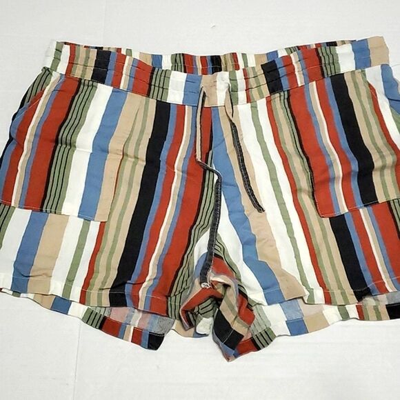 French Laundry Earth Tones Striped Boho Chic Flowy Pull On Shorts - Picture 1 of 8